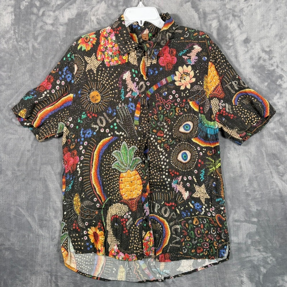 Farm Rio Borogodo Top Shirt Womens Large Button Up Blouse Tropical Festival